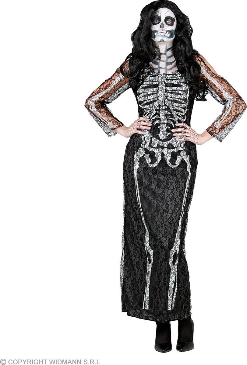 Spook & Skelet Kostuum | Elegante Uitgemergelde Skeletta | Vrouw | Large | Halloween | Verkleedkleding